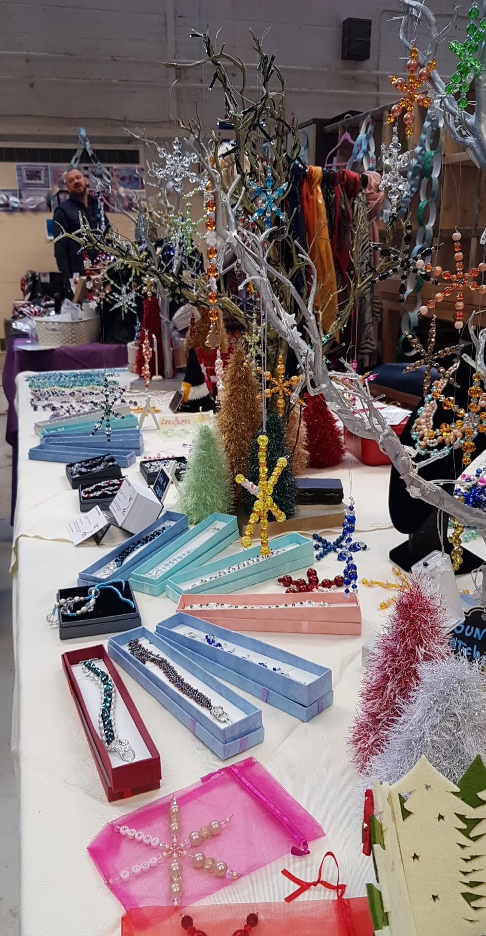 Beauty in the Bead's handmade jewellery and decorations displayed at a local craft fair